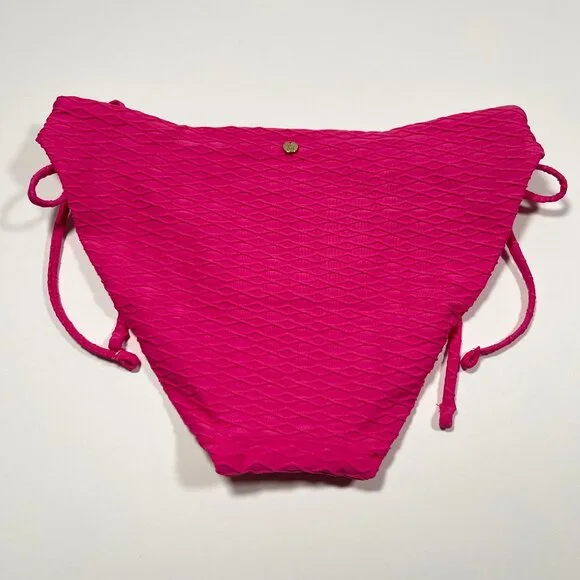 Victoria Secret Small S Bikini Bottom Classic DOUBLE Side Tie Textured Pink - Picture 2 of 6